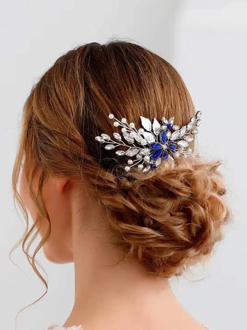 Anthropologie Silver and Cobalt Blue Floral Crystal Brooch